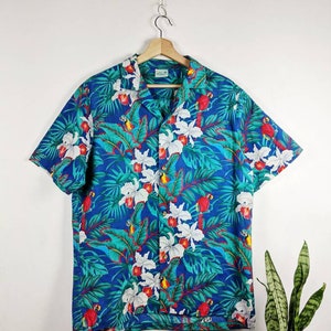 VTG JADE FASHIONS HAWAIIAN MADE ALOHA SHIRT COTTON TIKI ROCKABILLY L 42”