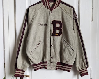Vtg 60s Butwin Blue & White All Leather Varsity Jacket Letterman
