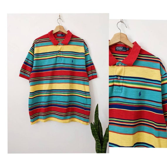 新しい到着 Vintage Polo PRL T-shirt Polo Stripe Multicolor Lauren Ralph トップス