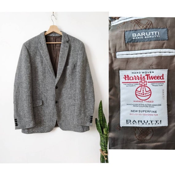 Harris Tweed Wool Jacket Barutti Gray Blazer R44 Etsy Canada