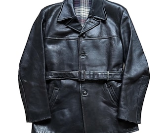 1940s Vintage Swedish Army Leather Motorcycle Jacket Sheepskin