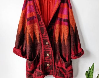 Cárdigan largo vintage Super Kid de mohair con adornos multicolor y botones de diseñador.