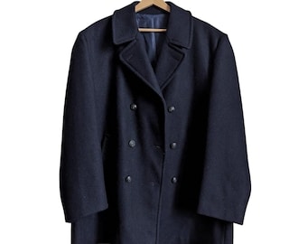 Vintage 1940s US Navy Pea Coat WWII Black Wool Jacket Double