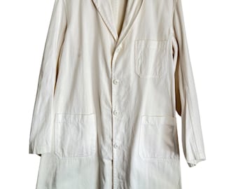 Vintage White Cotton Workwear Jacket | Australian Painter Chore Coat | Sanforized 50s Archive Workwear | Mens Smock Jacket