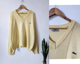 Vintage Chemise Lacoste Sweater V-neck Lemon Sweater 80s