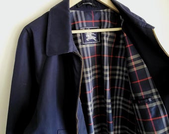 90s BURBERRYS navy harrington jacket 日本製 Vintage Burberrys Harrington Jacket | Navy Blue, Nova Check Lining
