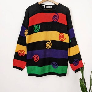 Vintage Spiral Knit Ramie Sweater Multicolor Rafaella Colorblock Rainbow 80s image 3