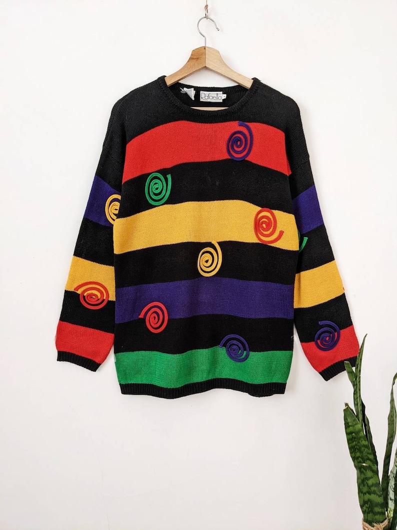 Vintage Spiral Knit Ramie Sweater Multicolor Rafaella Colorblock Rainbow 80s image 3
