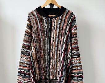 Vintage Coogi Australia 3D Knit Cardigan: Multicolor Cotton