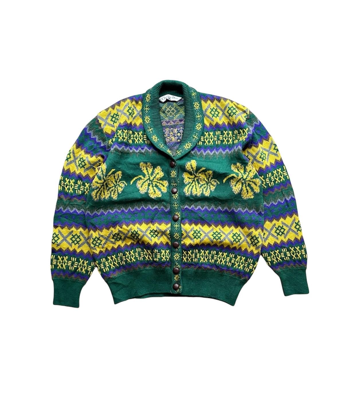 Vintage Christian Dior Sport Green Fair Isle Cardigan – Multicolor