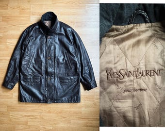 Vintage Yves Saint Laurent Bomber Leather Jacket - Etsy Vintage Yves Saint Laurent Bomber Leather Jacket - Etsy