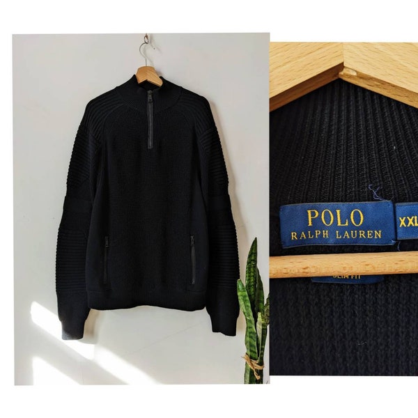 Polo Ralph Lauren Merino Wool Knit Black Half Zip Sweater