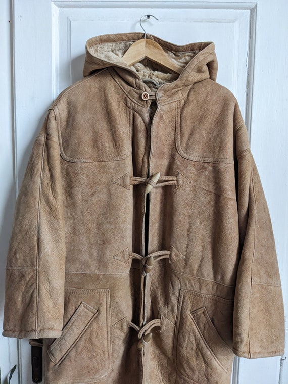 Vintage Sheepskin Shearling Duffle Coat Beige - image 3