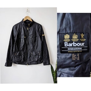 Women's Barbour Portlethan Mac Waxed Black Jacket Wax Coat Size uk 10 / us  6