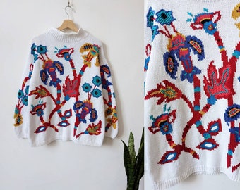 Vintage Embroidered Sweater Abstract Pattern Cottagecore Genesis 90s Floral Y2k