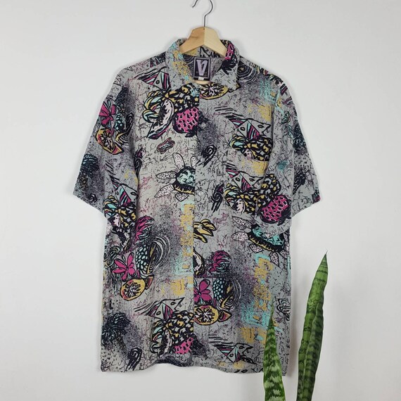Vintage Shirt Multicolor Strawberry Print Art Visc