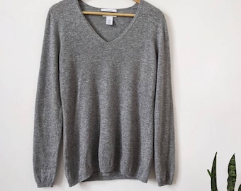 Kaschmir-Pullover mit V-Ausschnitt Grau Minimalist Soft Knit Vintage Leichter Pullover