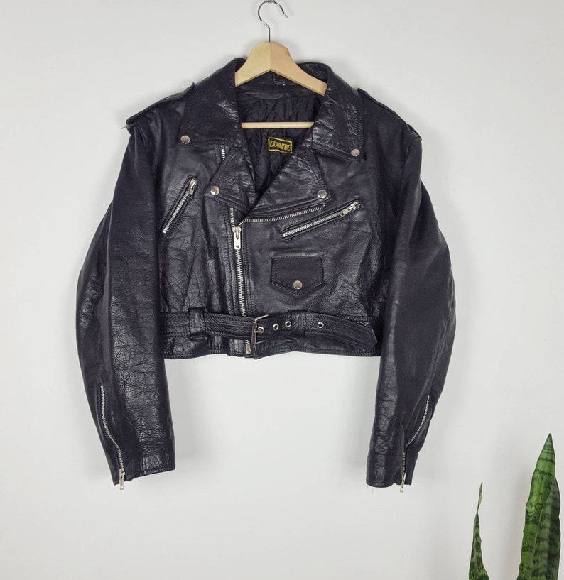 Vintage Leather Motorcycle Women Jacket Black Punk Grunge Retro Cowhide