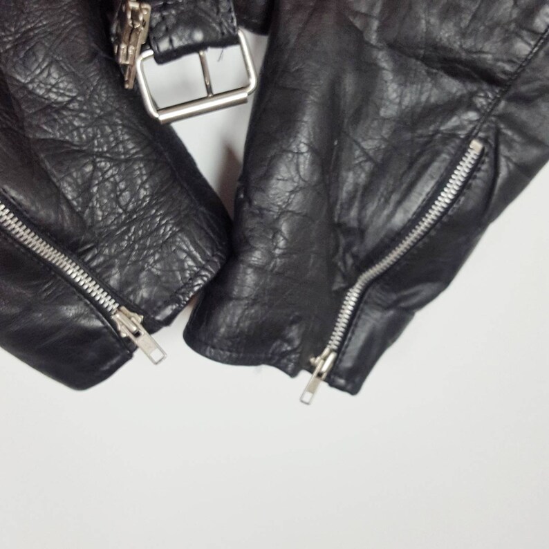 Vintage Leather Motorcycle Women Jacket Black Punk Grunge Retro Cowhide