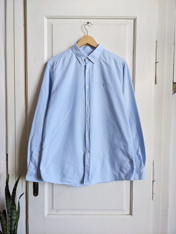 Vintage Barbour Mens Oxford Shirt Blue Button Down Long Sleeve Preppy Casual