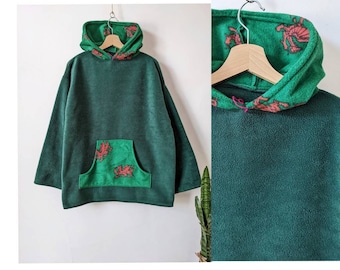 Vintage Fleece Hoodie Green Oversize