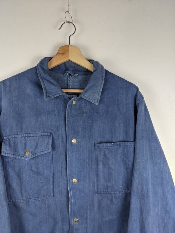 Vintage French Work  Chore Jacket Indigo Sanfor B… - image 9