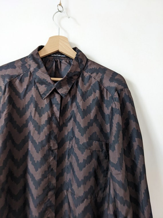 Luisa Cerano Silk Blouse Shirt Brown Geometric Pa… - image 2