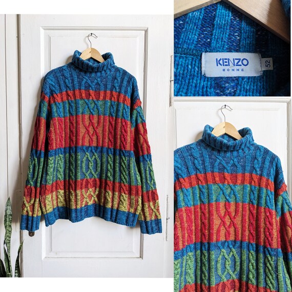 Vintage Kenzo Home Cable Knit Sweater Multicolor Etsy Canada
