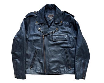 Chevignon Black Leather Jacket - Made in France - 2000s Military
