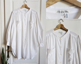 Vintage Christian Dior camisa blanca túnica