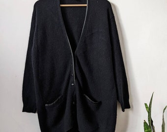 Vintage Women's Black Wool Cardigan Angora