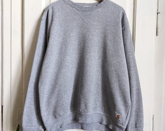 Sudadera Carhartt WIP de los 90, gris, cuello redondo, lisa, ropa de trabajo minimalista.