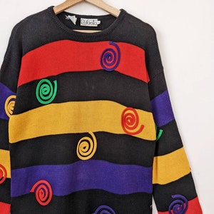 Vintage Spiral Knit Ramie Sweater Multicolor Rafaella Colorblock Rainbow 80s image 5