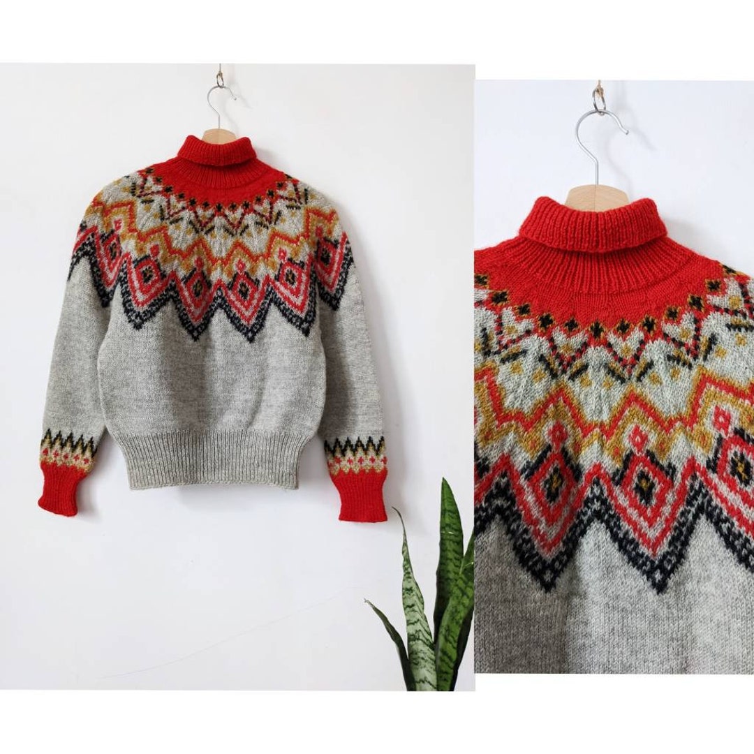 Vintage Icelandic Knit Ornament Sweater Handmade Wool Scandinavian ...