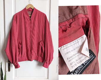 Vintage Silk Coral Bomber Jacket Pink