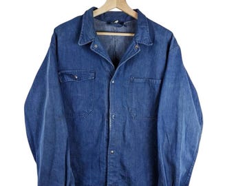 Vintage French Chore Jacket | Indigo Salt Pepper Denim Workwear (Made in France)