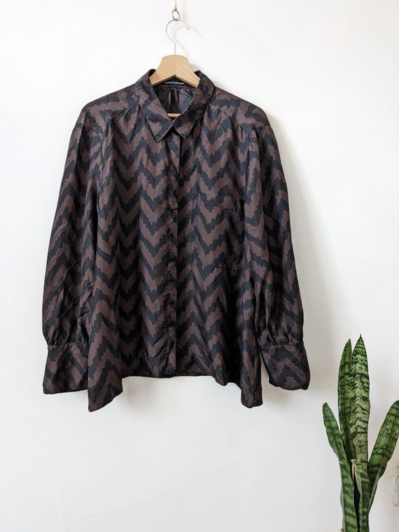 Luisa Cerano Silk Blouse Shirt Brown Geometric Pa… - image 4