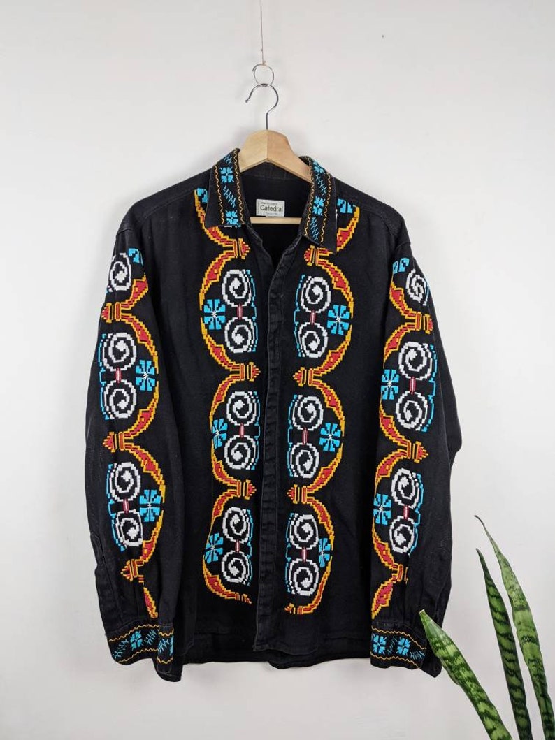 Vintage Catedral Shirt Pattern Ornament Paraguay Handmade