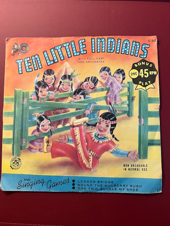 Ten Little Indians 45 Record with Sleeve, Child Life, Cricket Records