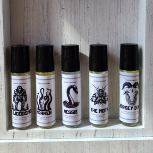 Cryptid inspirierte Roll-on-Parfums Mothman, Bigfoot, Loch Ness, Jersey Teufel, Kraken
