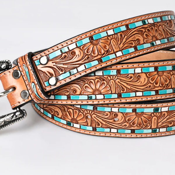 Turquoise Leather Belt : SIZE 36