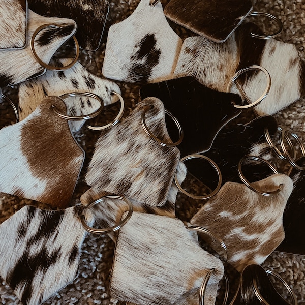 Cowhide Keychain Etsy