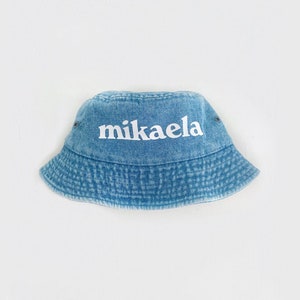 DENIM BUCKETS 3 kids or adult personalized denim bucket hat image 1