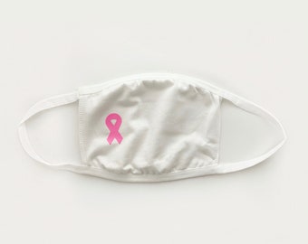 BCA MASK <3 one adult white mask with pink printed Breast Cancer Awareness ribbon