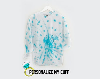 ENGAGED AF <3 customized tie-dye sweatshirt with personalized cuff for fiances + newly engaged -  turquoise