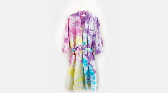 NAME DROP <3 embroidered full length tie-dye robe in Candye Crush tie-dye