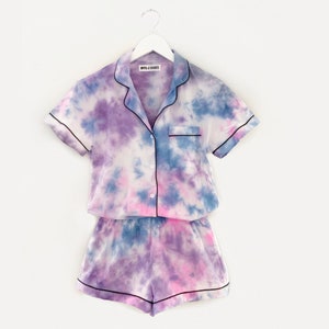 WE JAMMIN &lt;3 tie-dye button down pajama short set - customizable for brides, bridal parties, bachelorette parties and more!
