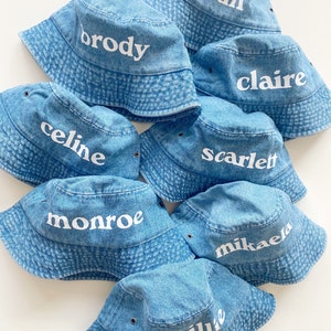 DENIM BUCKETS 3 kids or adult personalized denim bucket hat image 2