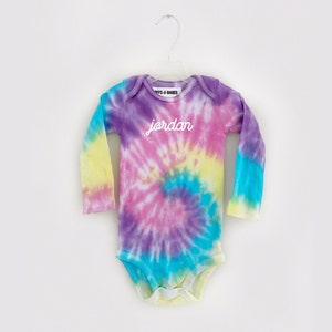 MULTIE MAGIC BABESIE <3 personalizable tie-dye long or short sleeve bodysuit in multi colored tie-dye