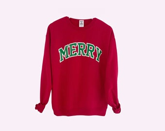 MERRY SWEATSHIRT <3 adult unisex red sweatshirt with "MERRY" print - christmas sweater - holiday sweatshirt